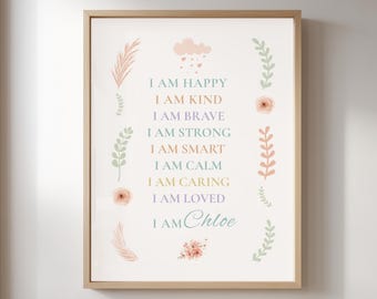 Kids Affirmation Wall Art Print, Baby Name Sign Nursery Decor, Positive Mindset, Digital Download