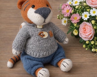 Cashmere Knitted Tiger | Handmade Plush Animal, Gift for Kids & Collectors