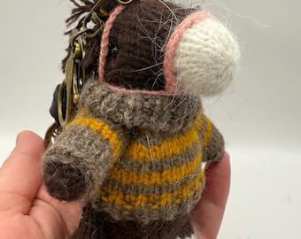 OOAK Hand Knitted Horse Keychain | Wool Yarn Pony Bag Charm | Handmade Horse Keyring | Cozy Equestrian Gift