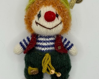 OOAK Wool Knitted Clown Art Doll | One of a Kind Fiber Character | Wool Yarn Handmade Clown Figure | Collectible Textile Doll
