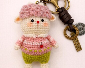 Handmade Crochet Lamb Keychain | Wool Yarn Sheep Bag Charm | Amigurumi Animal Keyring | Small Gift