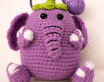 Crochet Purple Elephant Keychain, Eggplant Elephant Bag Charm, Handmade Amigurumi with Cotton Blend Yarn