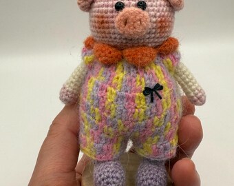 Wool Crocheted Pig Doll | One-of-a-Kind Fiber Art Sculpture | Artisan Wool Yarn Figure | Collectible Handmade Textile Art
