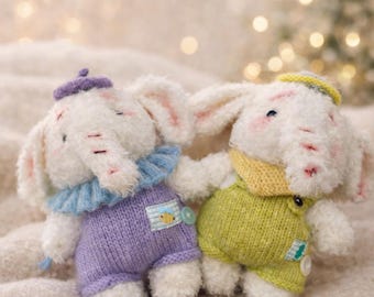 Hand Knitted Elephant Doll | Wool Yarn Outfit Soft Plush Elephant | Handmade Stuffed Animal | Gift Ready