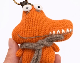 Hand Knitted Crocodile Keychain | Wool Yarn Croc Bag Charm | Funny Handmade Alligator | Unique Animal Keyring Gift