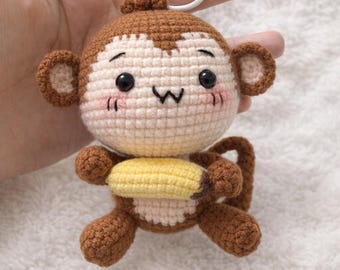 Handmade Monkey Crochet Amigurumi | Yarn Plush with Banana, Cute Animal Toy for Kids