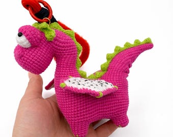 Crochet Dragon Keychain | Handmade Cotton Plush Bag Charm