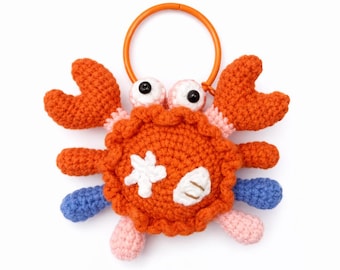 Crochet Crab Keychain | Handmade Orange Yarn Sea Creature Bag Charm