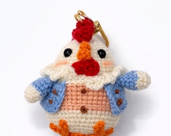 Wool Yarn Crochet Chicken Keychain | Handmade Wool Hen Bag Charm | Cute Farm Animal Keyring | Cozy Cottagecore Gift