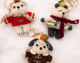 Wool Crochet Bear & Dog Character Keychain | Handmade Doll Bag Charm | Gift Ready