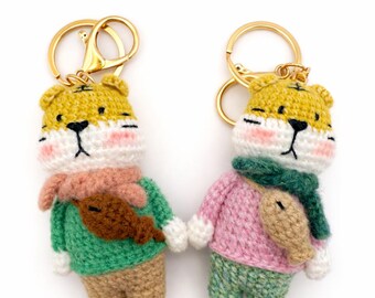Crochet Tiger Keychain Pair | Handmade Wool Couple Gift