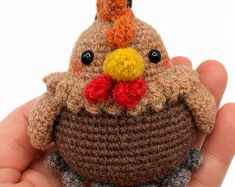 Crochet Chicken Keychain | Wool Yarn Hen Bag Charm | Handmade Farm Animal Keyring | Gift Ready