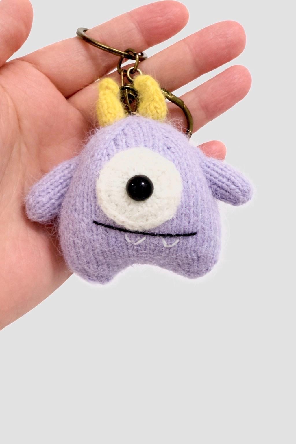 One-eyed Monster Keychain | Hand-knitted Fiber Art Doll | One-of-a One-eyed Monster Keychain | Hand-knitted Fiber Art Doll | One-of-a