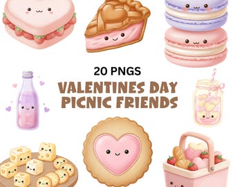 Valentine Picnic Clipart – 20 Kawaii Pastel PNGs (Digital Download)