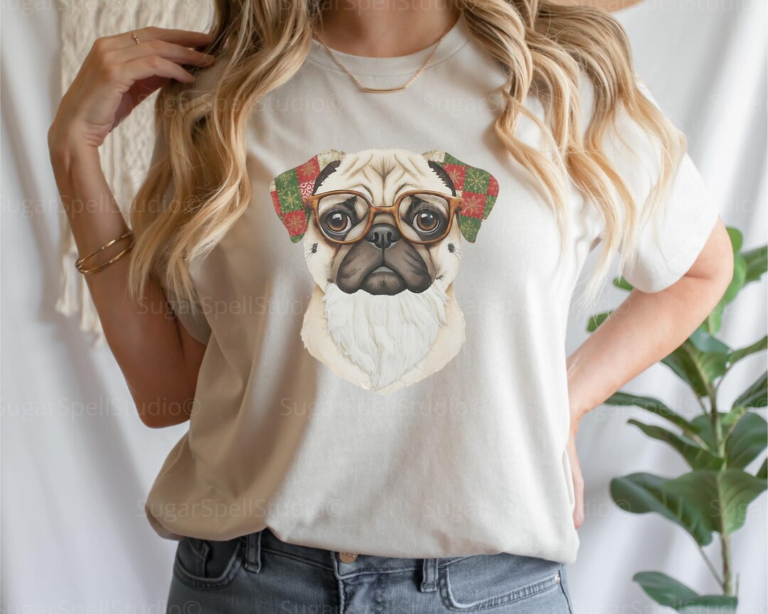 Christmas Dog Clipart Pug With Glasses, Patchwork Pet Art, Pet PNG - Etsy