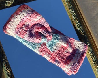 Boho Handmade Crochet Headbands- Fall Hair Accessory- Soft Headband- Twisted Front- Chunky Texture- Yarn Gradient- Multicolor- Adult Size