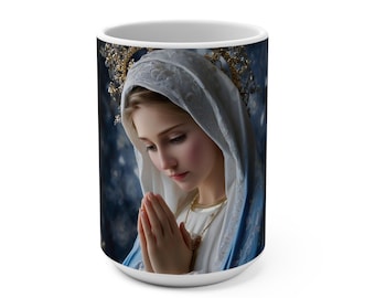 Virgin Mary Prayer Mug | Catholic Religious Mug, Madonna Floral Artwork