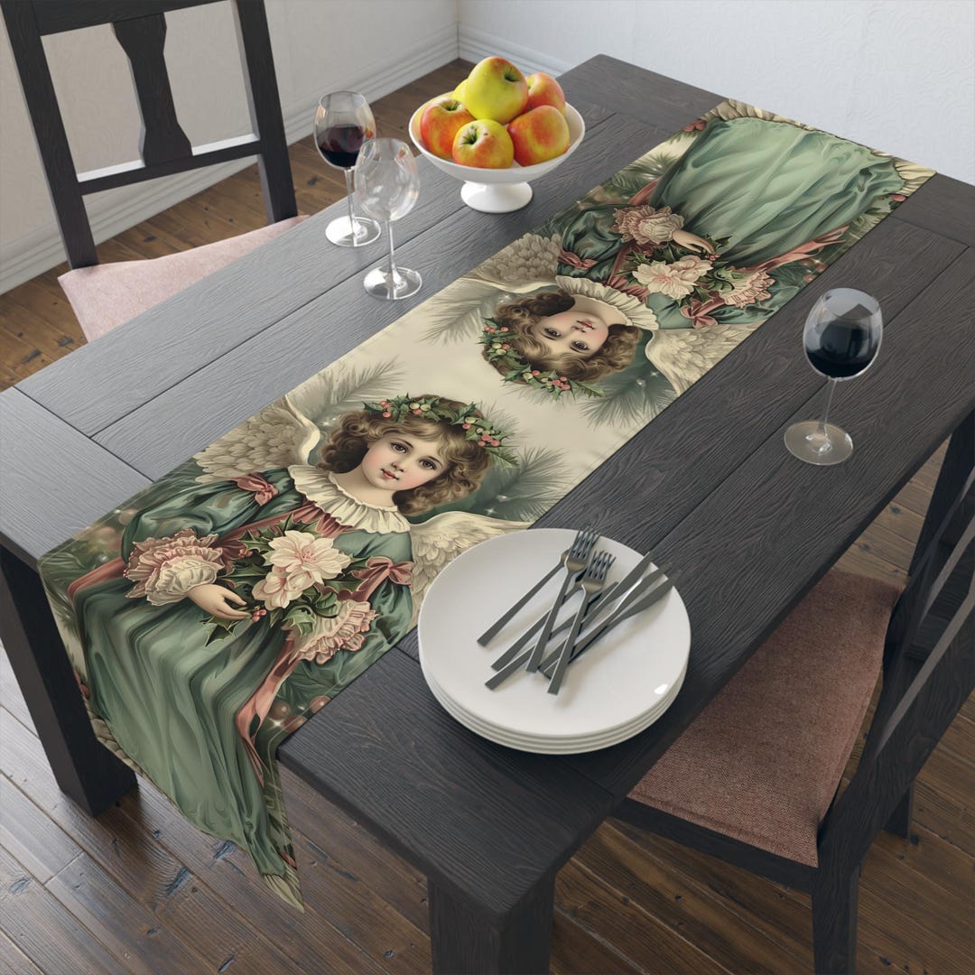 Vintage Angel Illustration Table Runner | Victorian Christmas Decor - Etsy