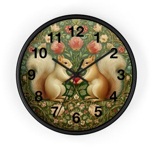 Art Nouveau Squirrels Wall Clock | Floral Foliate Pattern