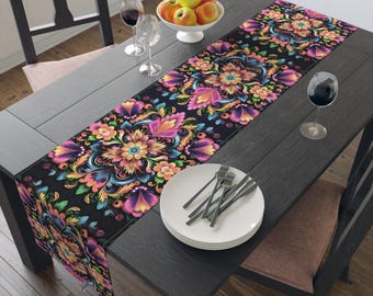 Mexican floral art Table Runner | Cotton Poly