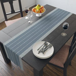 Blue Striped Stitch Pattern Table Runner | Cotton Poly