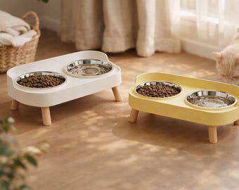 Elevated Pet Feeder Dopamine: Double Stainless Steel Bowls, Sturdy Stand