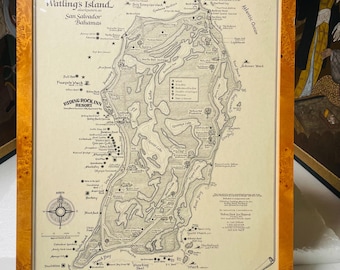 Bahamas Vintage Landkarte San Salvador Wurzelholzrahmen Reiten Rock Inn Nautische Kunst
