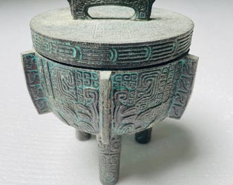 Vintage 60s James Mont Style Verdigris Ice Bucket MCM Aztec 5"x4.5" Excellent Condition