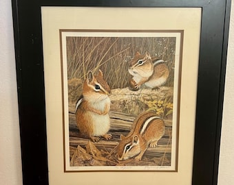 Limited Edition Signed Print "The Chipmunks" by Raymond Bell, 171/600, 21×25 inches, Vintage, Excellent Condition