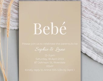 Bebé Baby Shower Invitation | Elegant Minimalist Neutral Printable Template | Gender Neutral Canva Invite