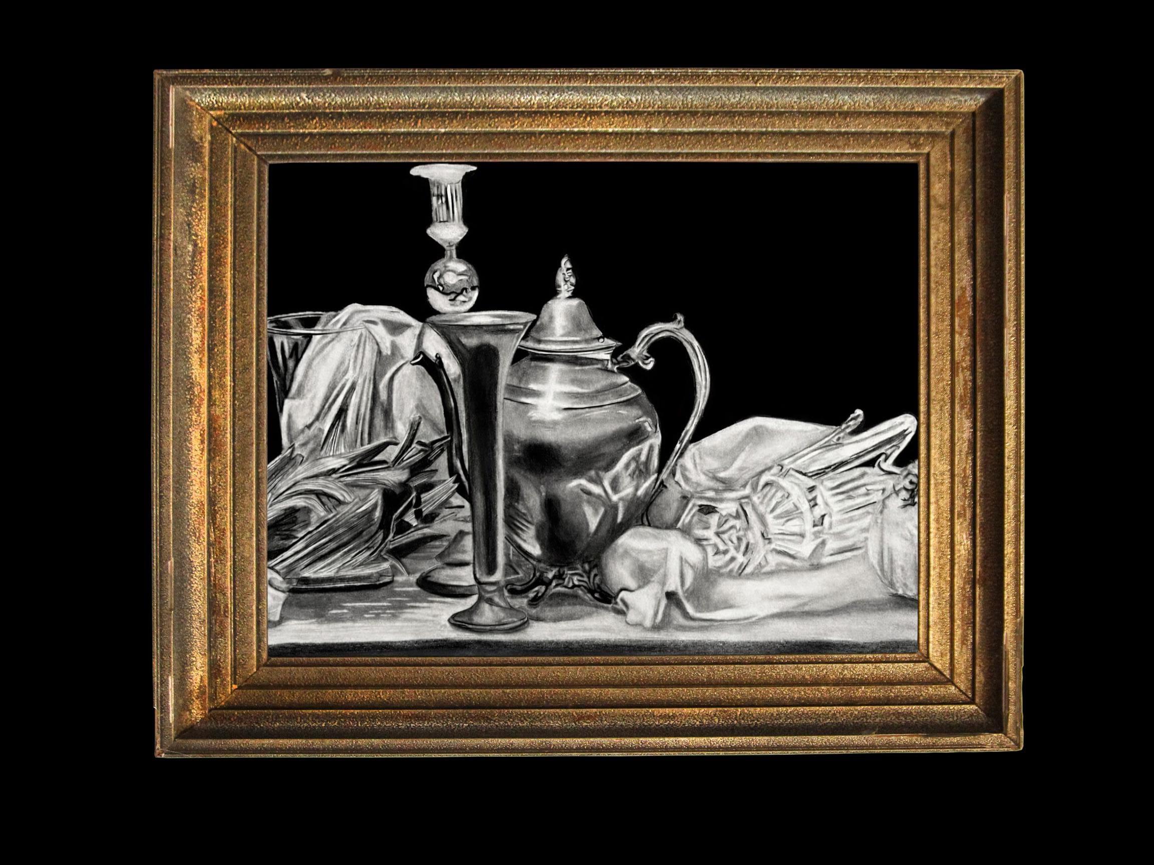 Classic Still Life Graphite Drawing | Vintage Teapot and Glass Study ...