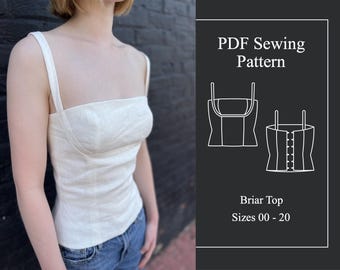 Corset Top Sewing Pattern PDF: Lace-Up Bustier Bodice (Sizes 00-20)