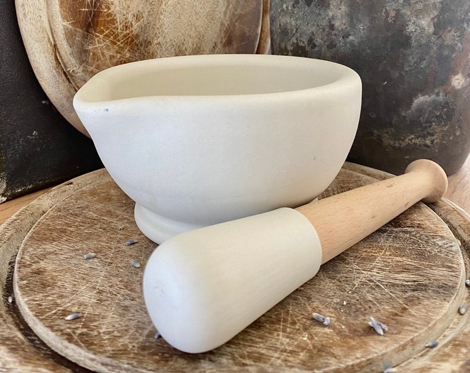 Vintage Stoneware Mortar and Pestle Set, Made in England, Milton Brook