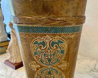 Vintage RARE Florentine Umbrella Stand, Turquoise and Gilt, HUGE, Italy