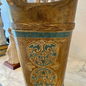 Vintage RARE Florentine Umbrella Stand, Turquoise and Gilt, HUGE, Italy