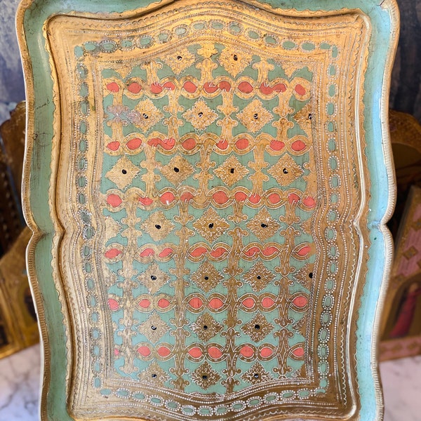 Vintage STUNNING Florentine Tray, LARGE, Mint Green and Gilt, Made in Italy