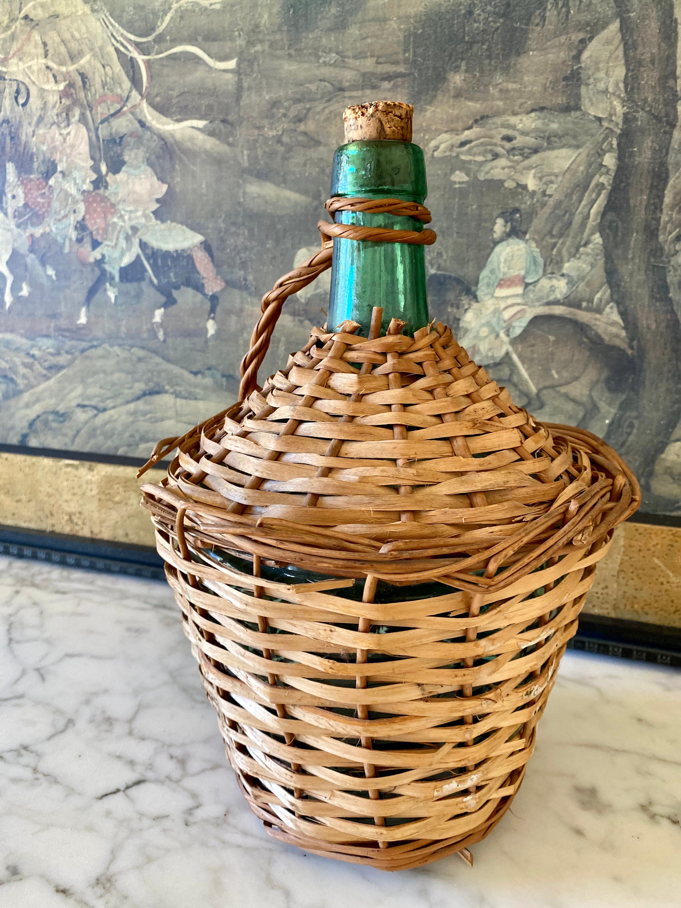 Vintage Mid Century Viresa Demijohn, Green Glass Bottle, LARGE