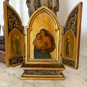 Vintage Italian Triptych, Tabernacle Design, Giltwood, Made in Italy
