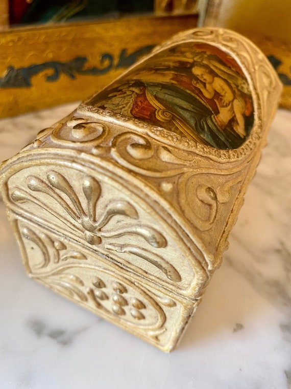 Vintage Florentine Italian Trinket Box, Madonna and Child, Unique and Beautiful, Made in Italy