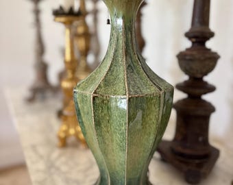 Vintage Mid-Century, Green Glazed Drip Table Lamp, MCM Style, FABULOUS
