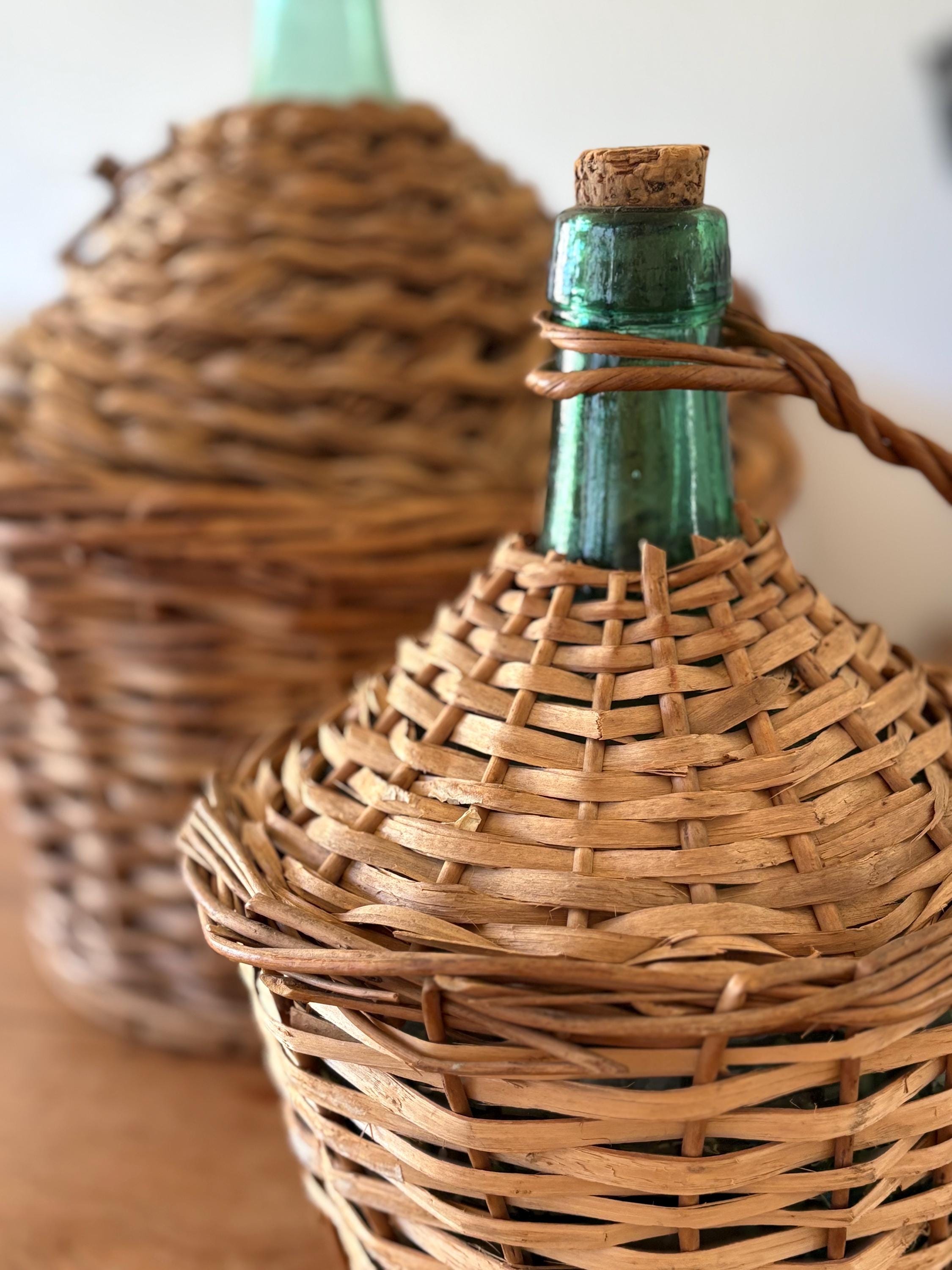Vintage Mid Century Viresa Demijohn, Green Glass Bottle, LARGE