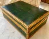 Vintage and Lovely Florentine Box, Made in Italy, Emerald Green and Gilt