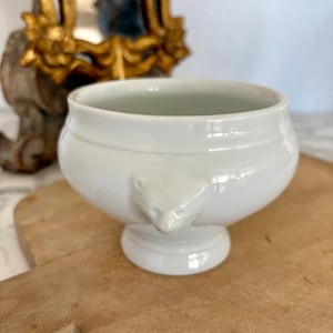 Vintage French Soup Bowl, Lions Head Handles, Made in France