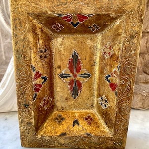 Vintage Florentine Italian Trinket Bowl, Wood and Gilt, Made in Italy