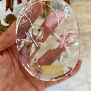 Vintage, Mid-Century Lead Crystal Cut Paperweight, BUTTERFLIES and Flowers, Poland