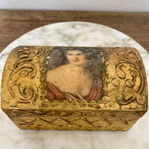 Vintage Italian Box, GORGEOUS Portrait of Woman, Florentine, Gilt and Wood, Made in Italy