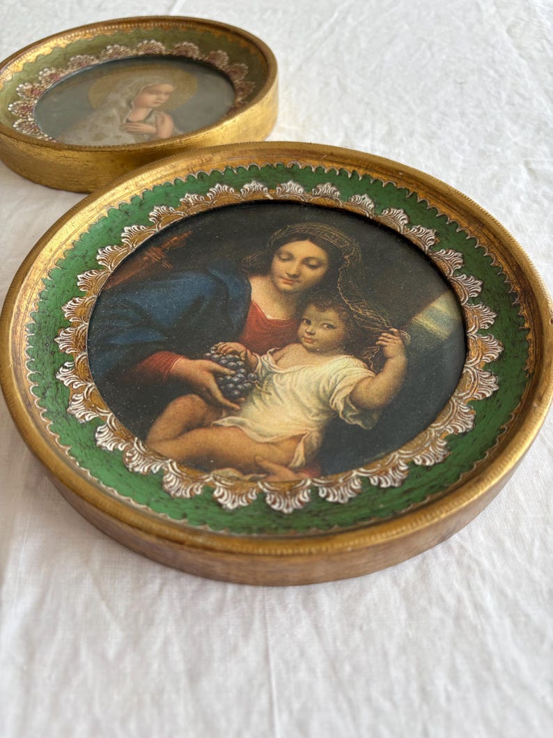 Vintage Italian Florentine Religious Icon, Madonna of the Grapes by ...