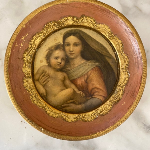 Vintage PINK Florentine Italian Sistine Madonna, Made In Italy, RARE Colors