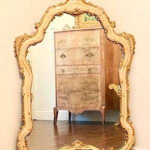 RARE Vintage Florentine, Gilt and Cream, Dressing Mirror, Italy