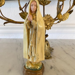 Vintage Depositato Italy, Chalkware Fatima Figure, BEAUTIFUL
